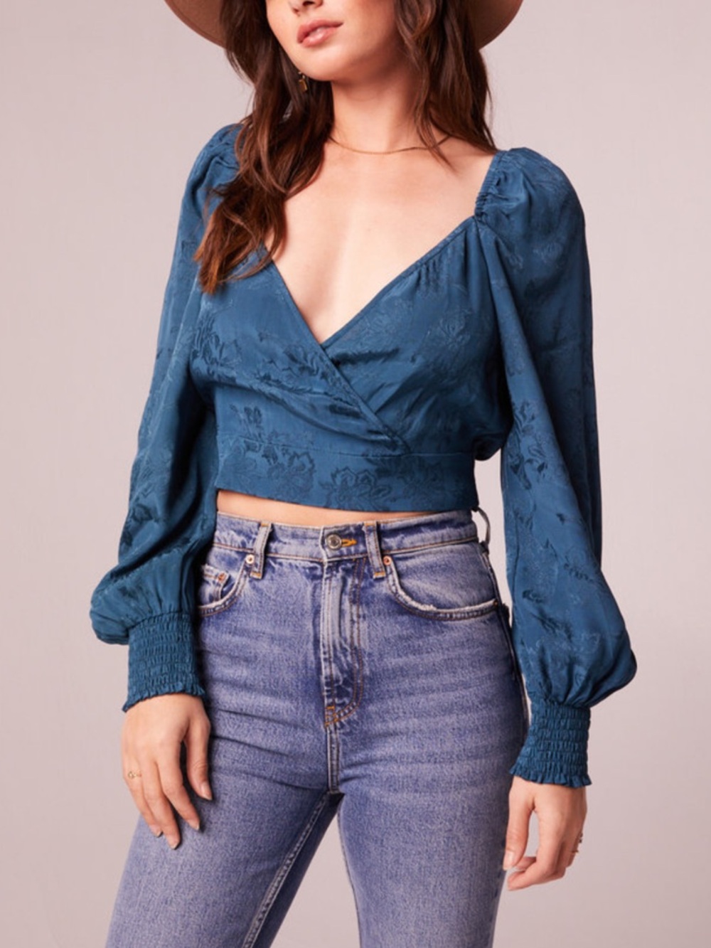 Band of the Free Camille Crossover Crop Tieback Top Deep Teal Size M NWT